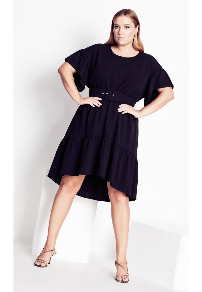 Belted Swish Dress - black, BLACK, hi-res image number null