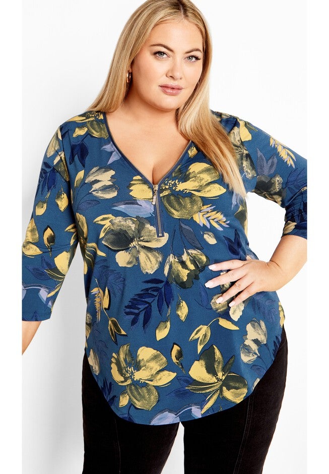 Top Fiona Zip Print, MIDNIGHT BLOOM, hi-res image number null