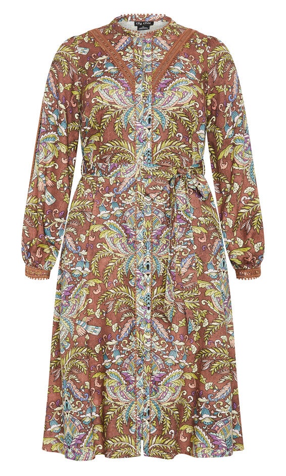 Mysteria Print Dress - saddle, BROWN, alternate image number null