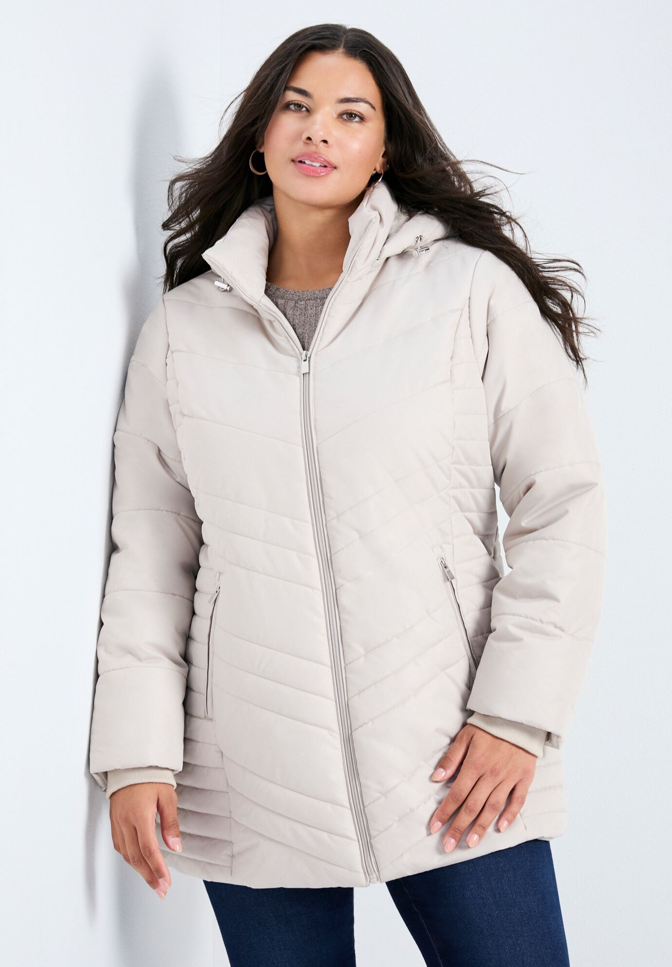 Triple Chevron Hooded Puffer Jacket Avenue