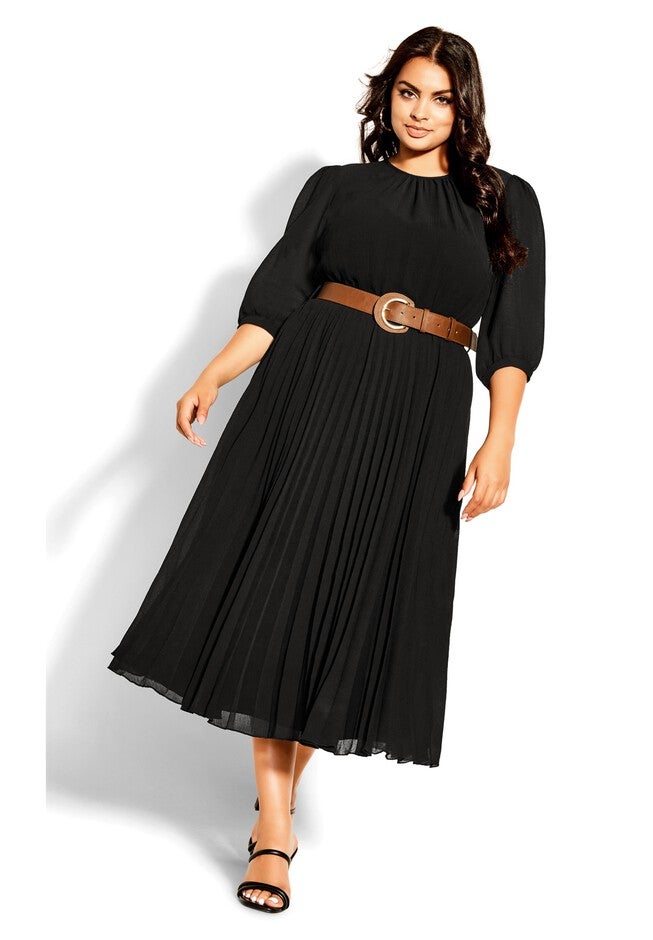 Love Pleat Elbow Sleeve Dress - black, BLACK, on-hover image number 1