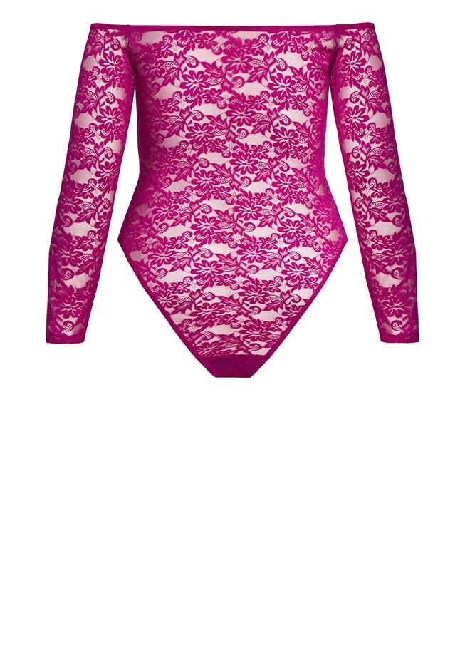 Sheer Lace Bodysuit - cerise, PINK, alternate image number 2