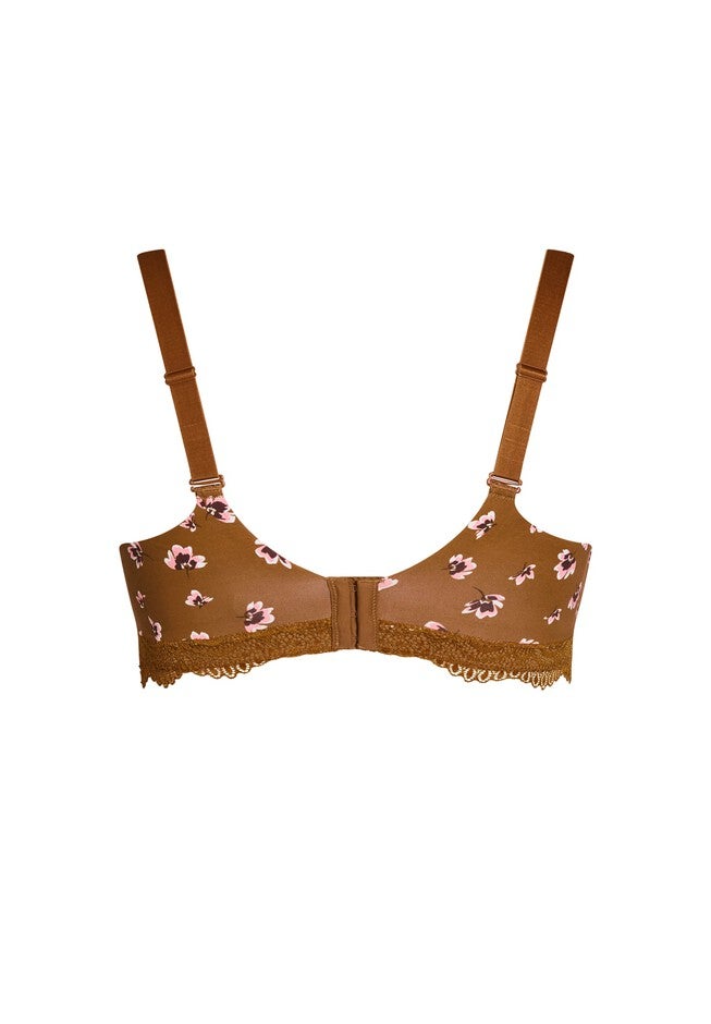 Cotton Wire Free Contour Print Bra - ginger, BROWN, alternate image number 2