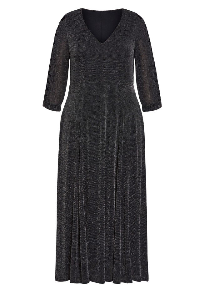 Glam Sleeve Dress, BLACK SILVER, alternate image number null