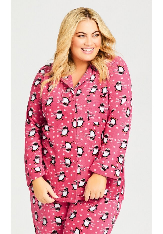 Penguin Button Fleece Sleep Top, PENGUIN PRINT, hi-res image number null