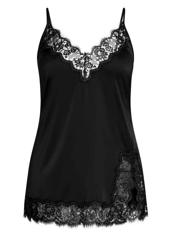 Stella Satin Chemise - black, BLACK, alternate image number null