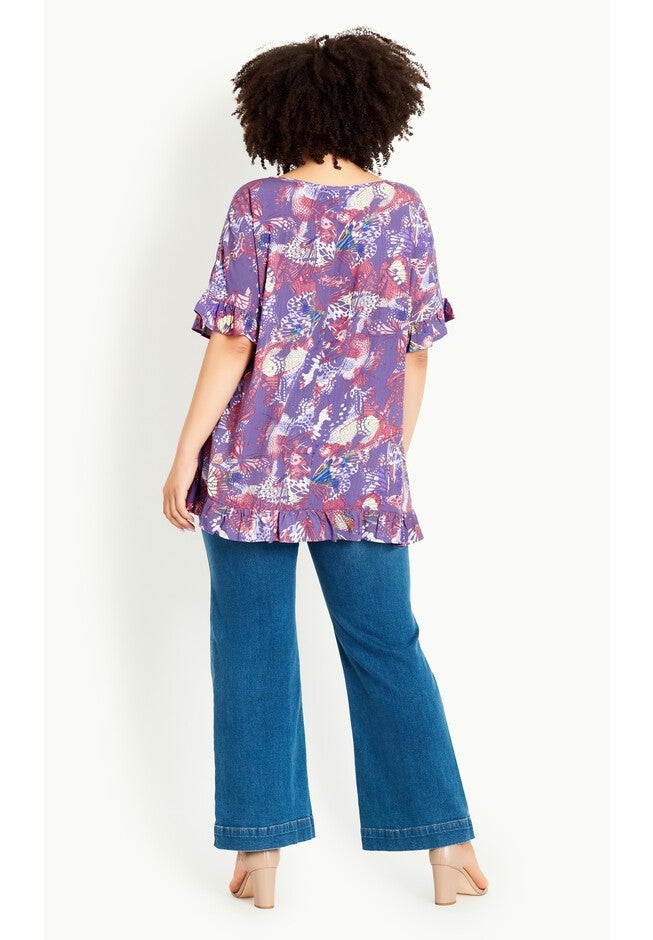 Rivka Frill Print Top, LILAC BUTTERFLY, alternate image number null