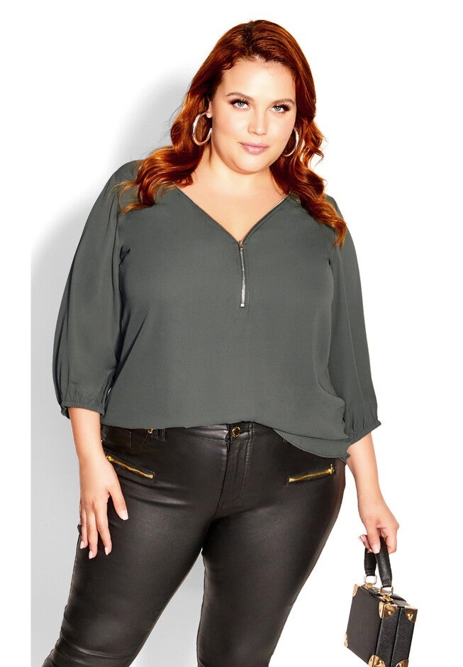 Sexy Fling Elbow Sleeve Top - deep sage, GREEN, hi-res image number null