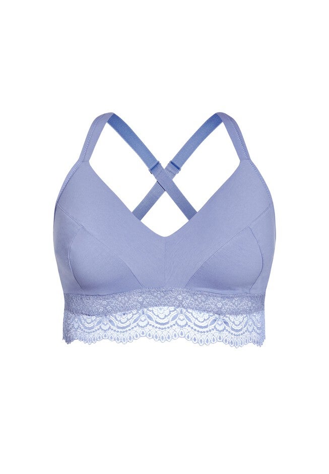 Cotton Wire Free Contour Bra - heather blue, BLUE, alternate image number null