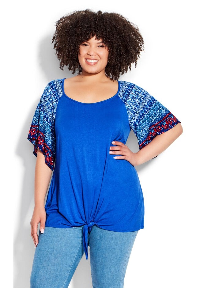 Grace Tie Front Top, IKAT AQUA, alternate image number null