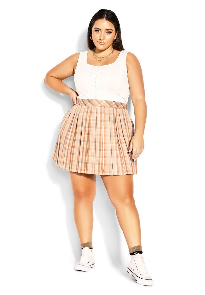 Varsity Check Skirt - camel check, WHITE, alternate image number null
