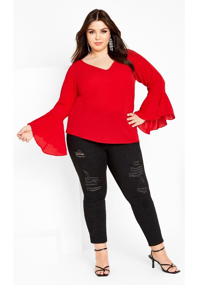 Bell Sleeve Top - love red, RED, on-hover image number null