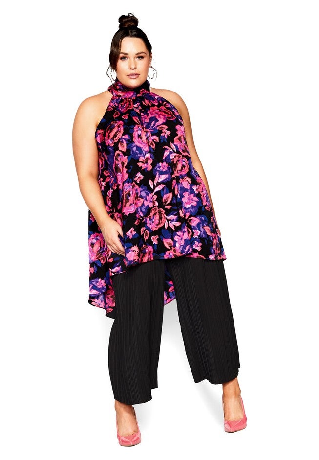 Hi Lo Shine Print Tunic - black pink, PURPLE, on-hover image number null