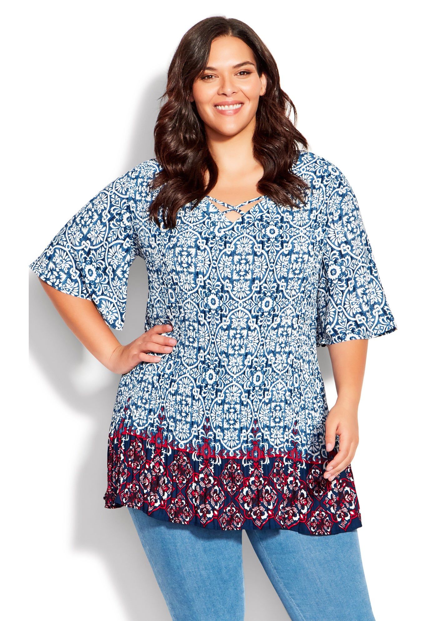 Fairville Pleated Tunic, FAIRVILLE BORDER, hi-res image number 0