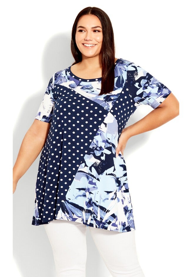 Felicity Spliced Tunic, NAVY STARBURST, alternate image number null