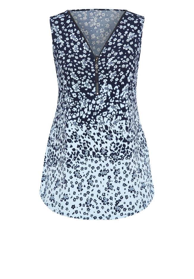 Liana Border Top, BLUES FLORAL ANIMAL, alternate image number null