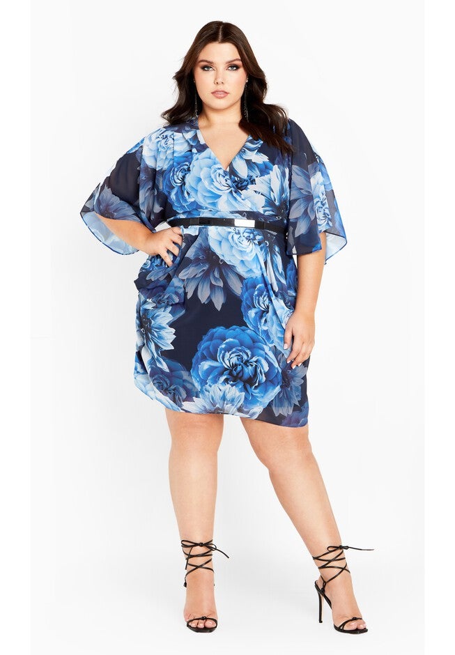 Color Wrap Print Dress - night bloom, NAVY NIGHT BLOOM, on-hover image number null