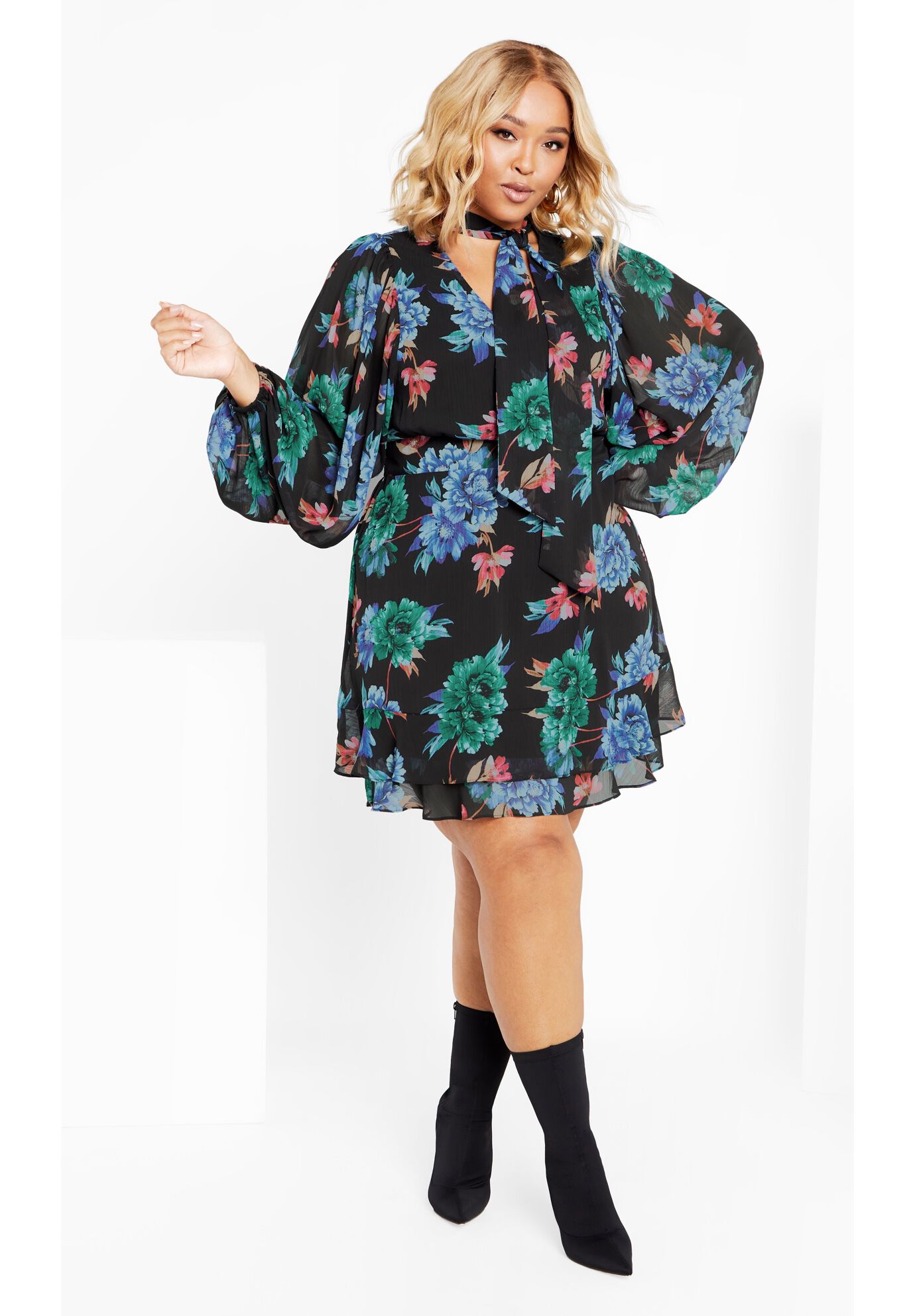 Blakely Print Dress - black, BLACK, on-hover image number 1