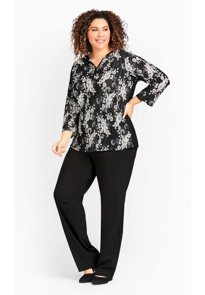 Split Neck Floral Pleated blouse, GRAY, alternate image number 4