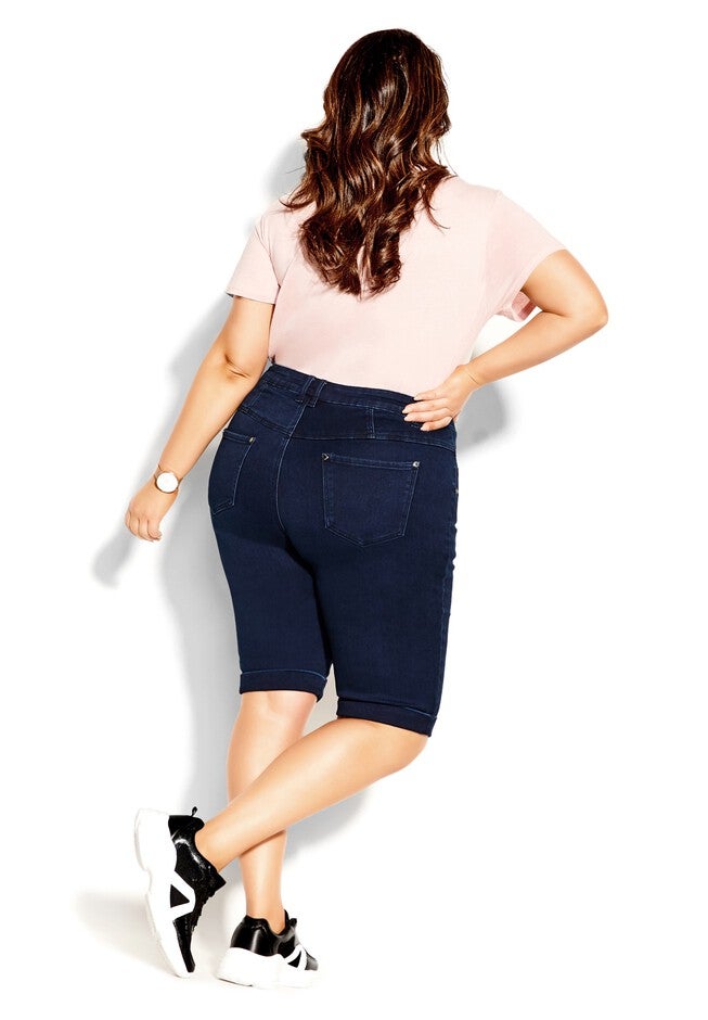 Knee Hi Waist Short - dark denim, BLUE, on-hover image number 1