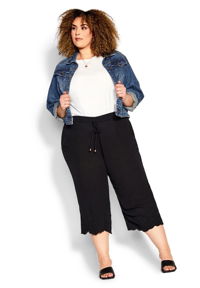 Embroidered Hem Pant, BLACK, hi-res image number 0