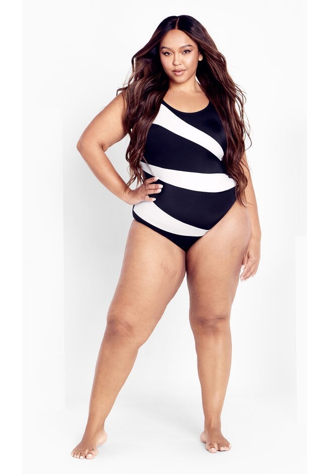 Tropics Spliced 1Piece Swimsuit, BLACK, on-hover image number null
