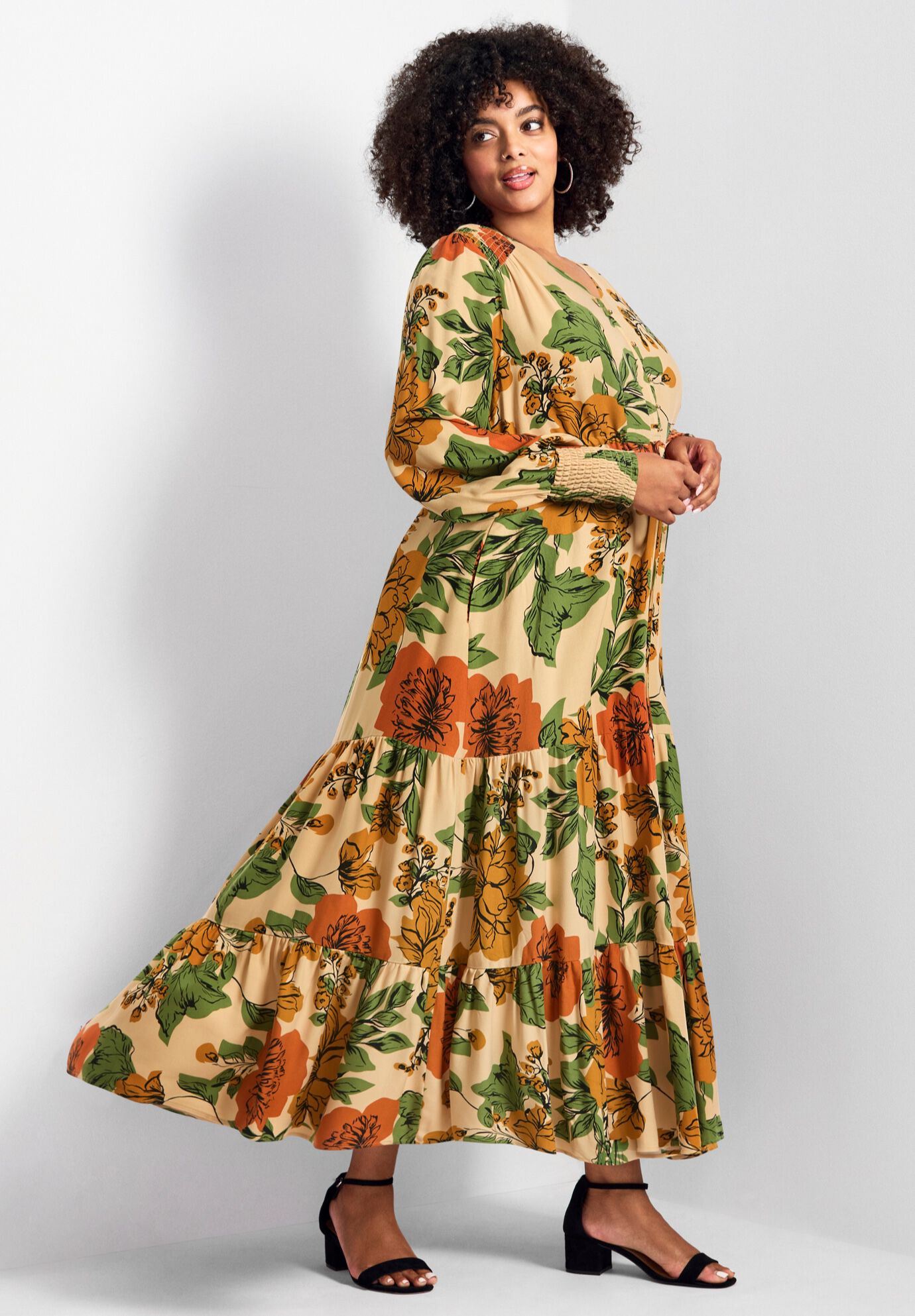 Second Nature Blouson Sleeve Maxi Dress, BEIGE SKETCH FLORAL, alternate image number 2