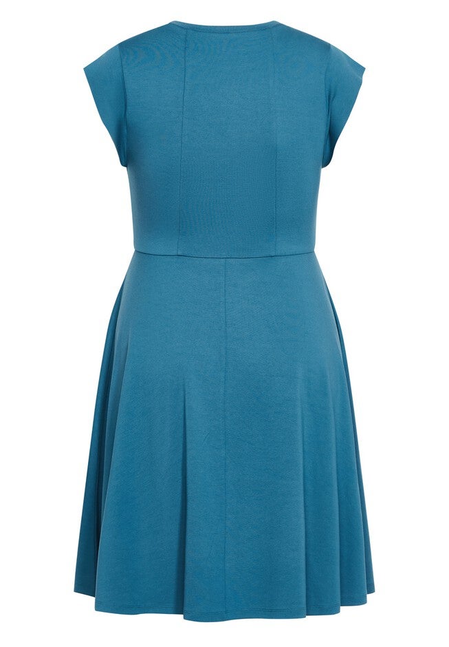 Frill Shoulder Dress - teal, BLUE, on-hover image number null