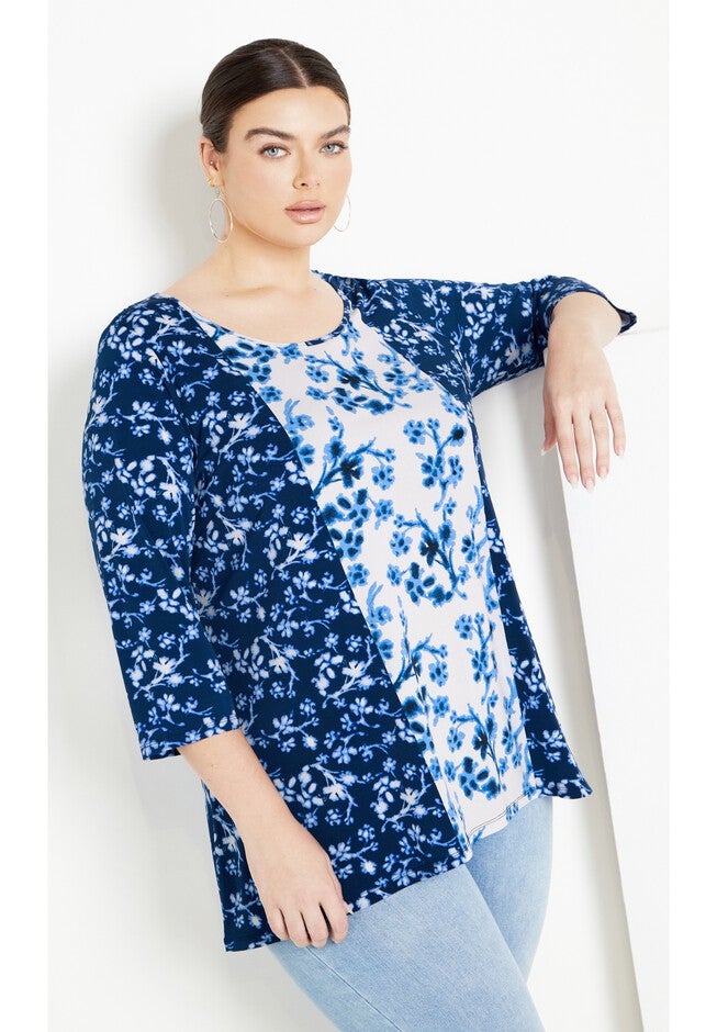 Nina Placed Top, NAVY INK BLOSSOM, hi-res image number null