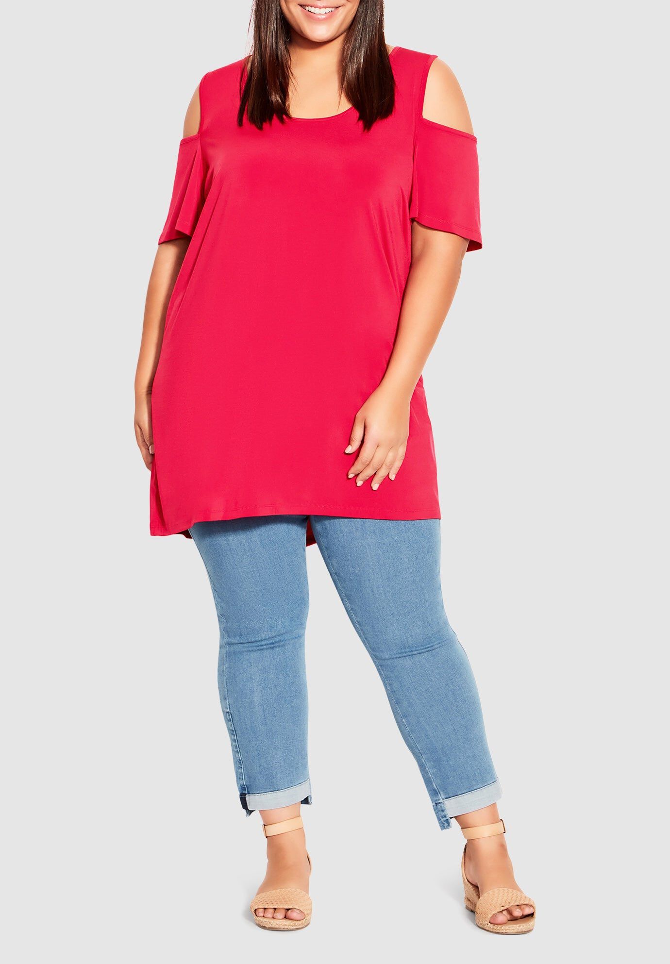 Claire Cold Shoulder Tunic, PERSIAN RED, hi-res image number 0