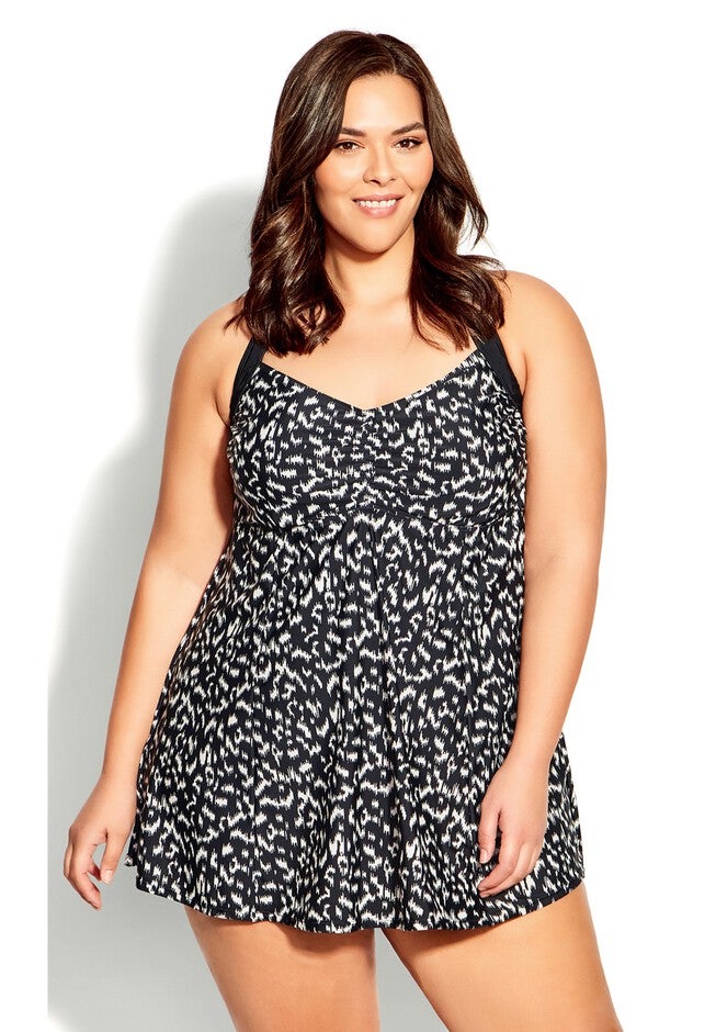 Halter Back Swim Dress, MONO IKAT, alternate image number 4