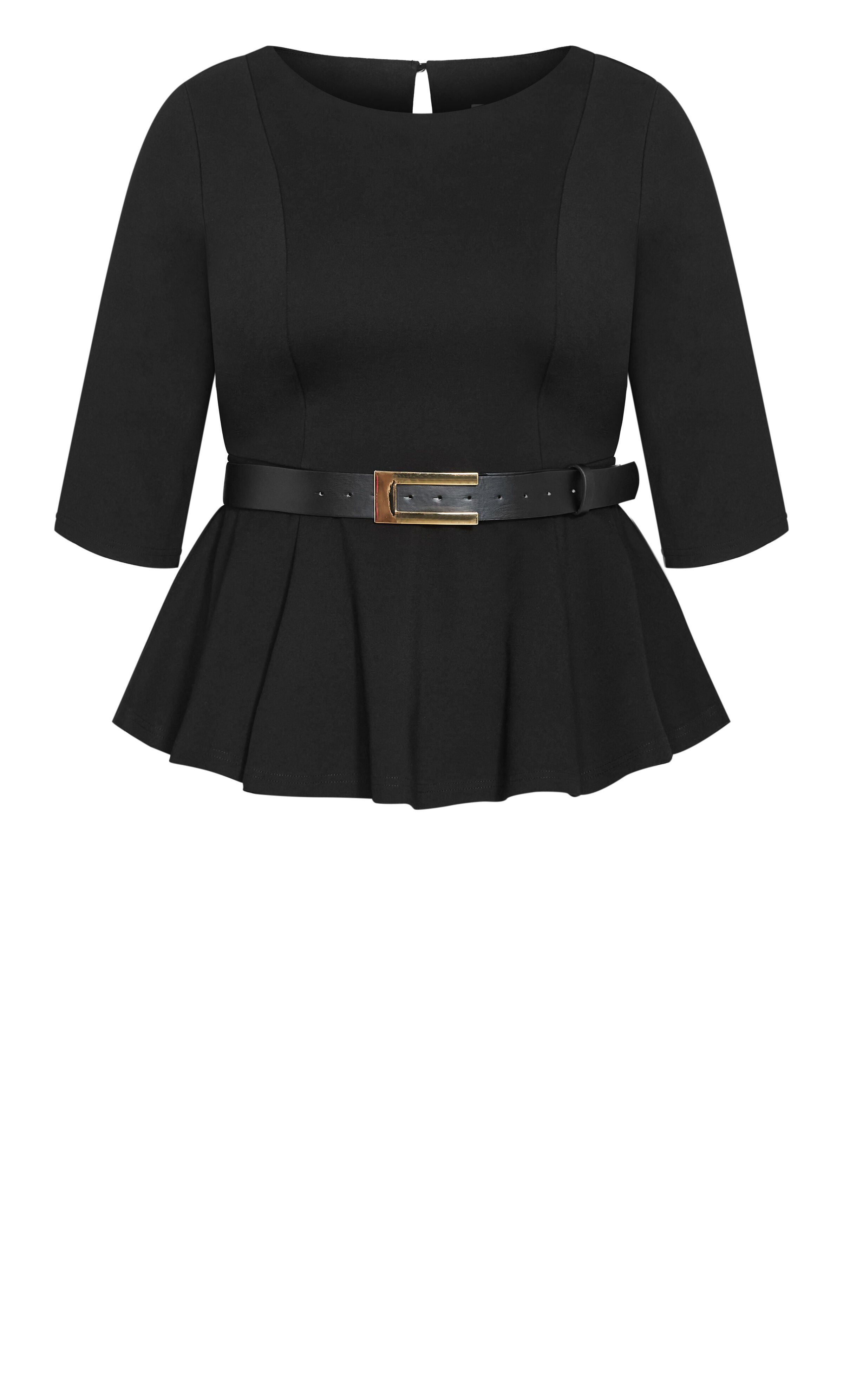 Paige Belted Peplum Top, BLACK, alternate image number 3