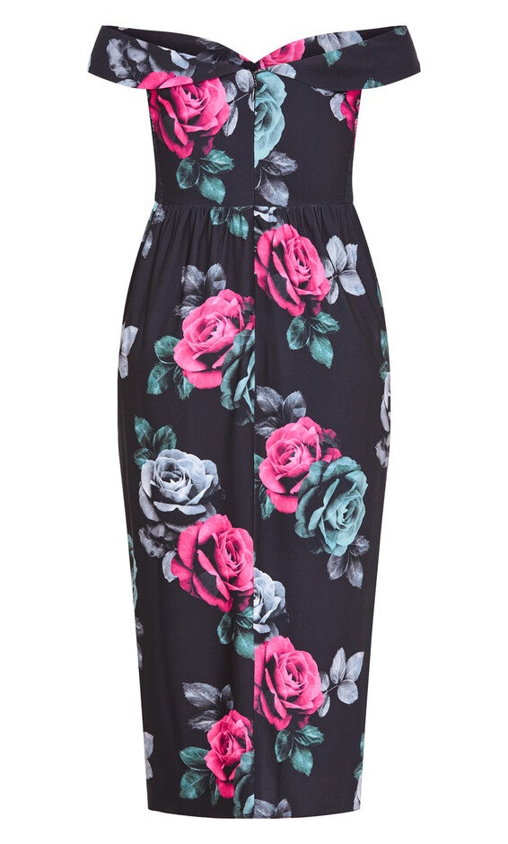 Claire Print Off Shoulder Dress - black, BLACK, alternate image number null