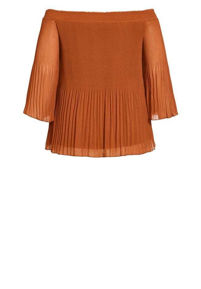 Pleated Off Shoulder Top - ginger, ORANGE, alternate image number null