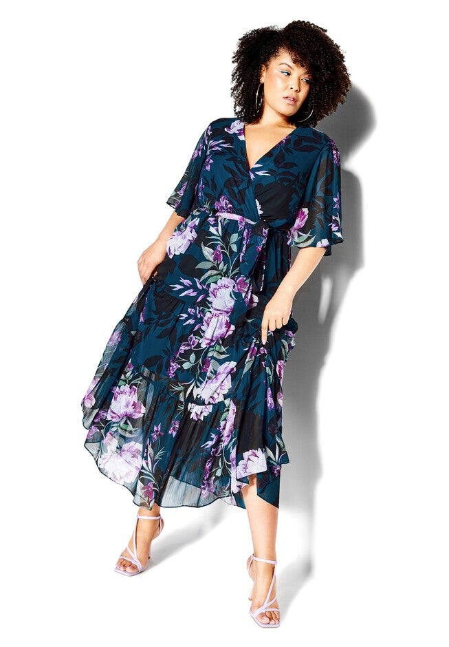 Stephanie Print Maxi Dress - teal, GREEN, on-hover image number 1