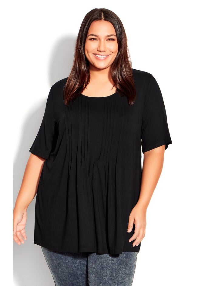 Knit Pleated Top, BLACK, hi-res image number null