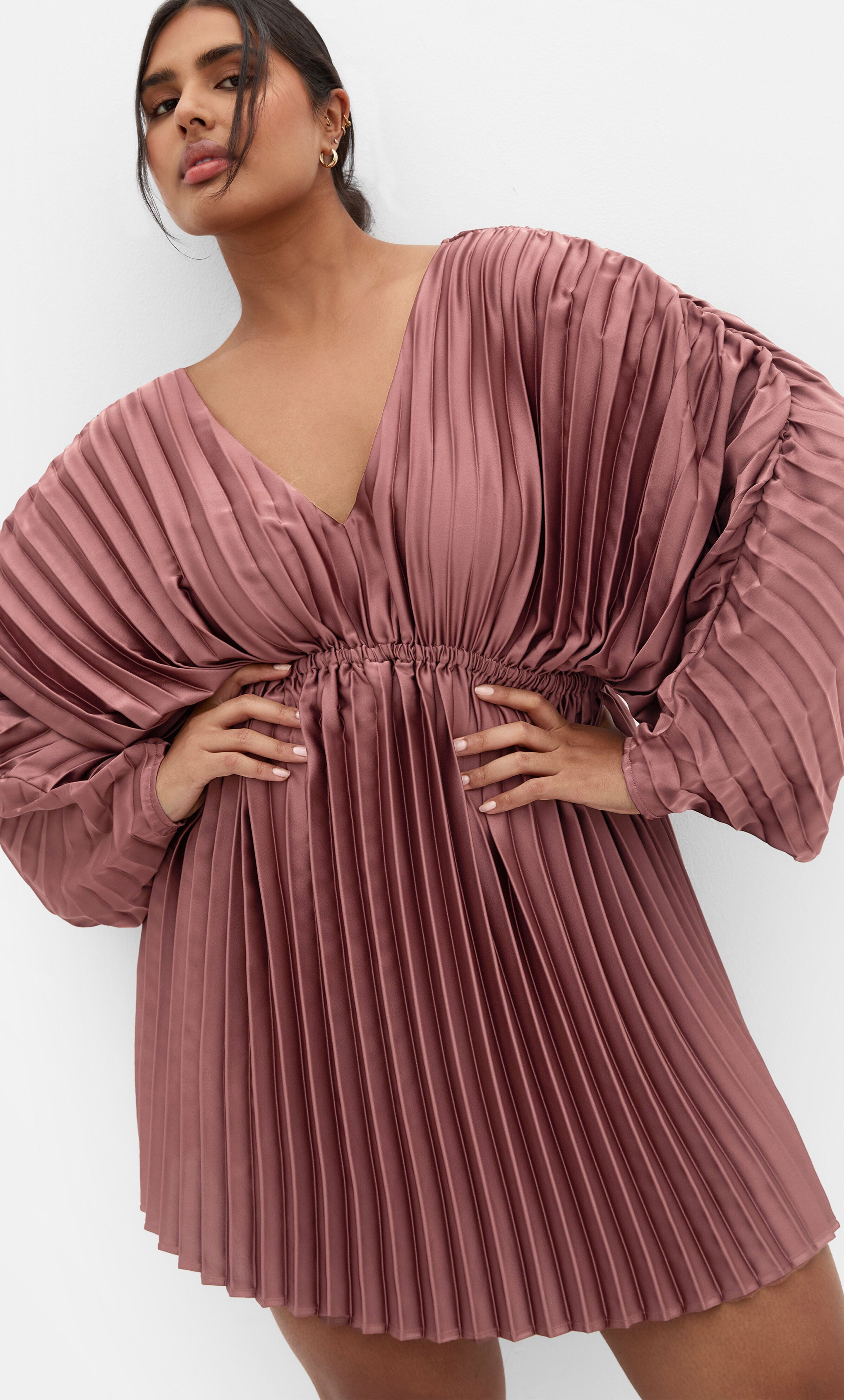 Chloe Pleat Dress - mocha, PINK, alternate image number 1