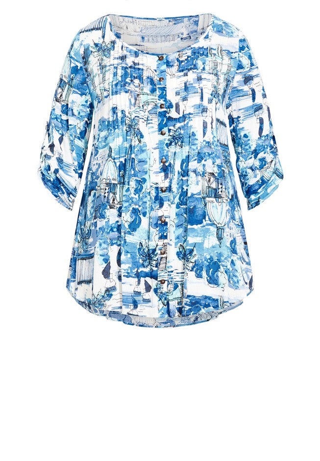 Sandy Pintuck Print Shirt, BLUES CONVERSATION, alternate image number null