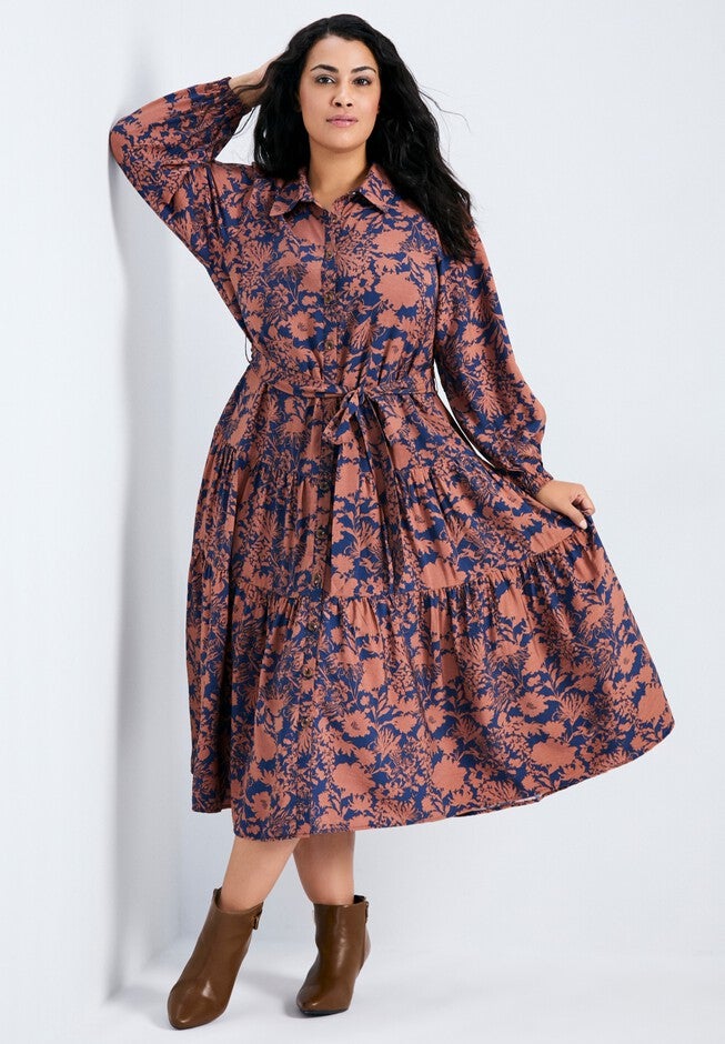 Marianne Printed Tiered Shirtdress, WHIMSY FLORAL, hi-res image number null