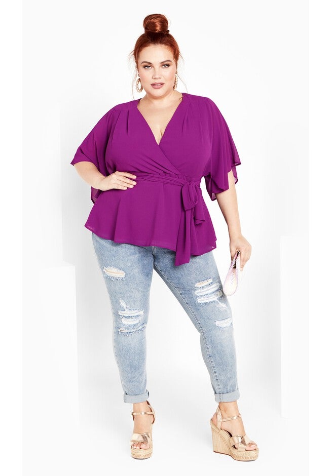 Elegant Wrap Top - magenta, PINK, on-hover image number 1