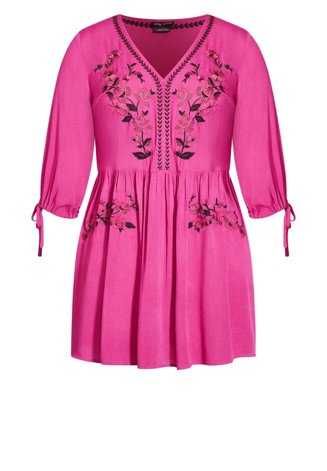 Sunset Embroidered Dress - fuchsia, PINK, alternate image number 2