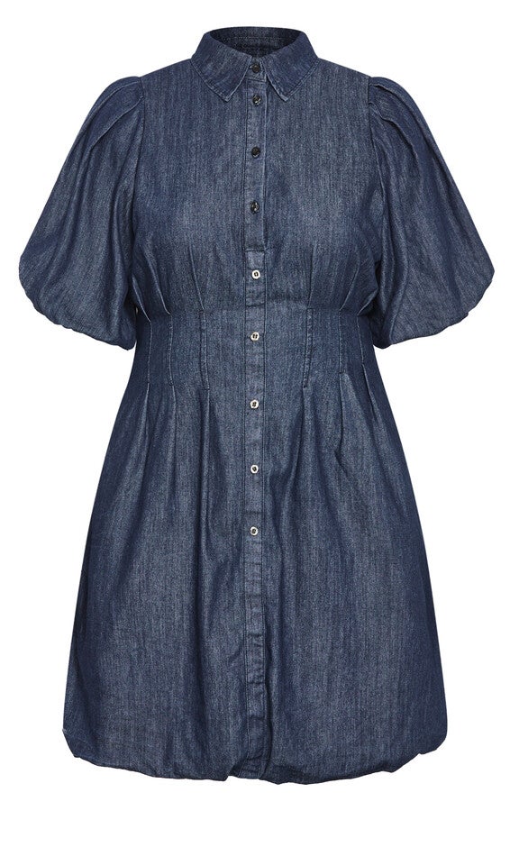 Denim Ella Puff Sleeve Mini Dress - dark denim, DARK, alternate image number 4