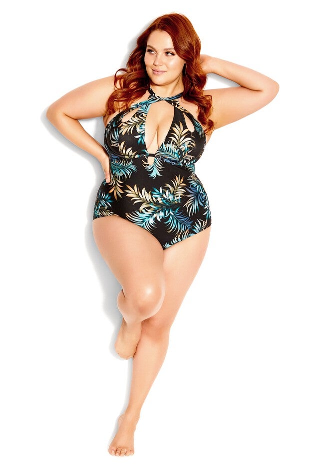 Cancun Underwire Print 1 Piece - black, BLACK, hi-res image number null