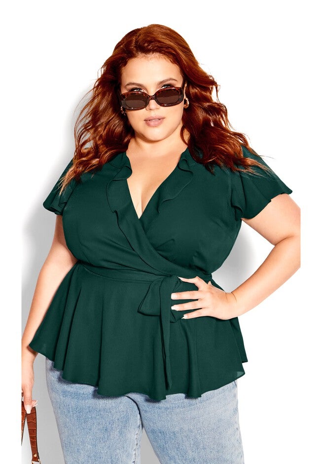 Wrap Frills Top - jade, GREEN, hi-res image number null