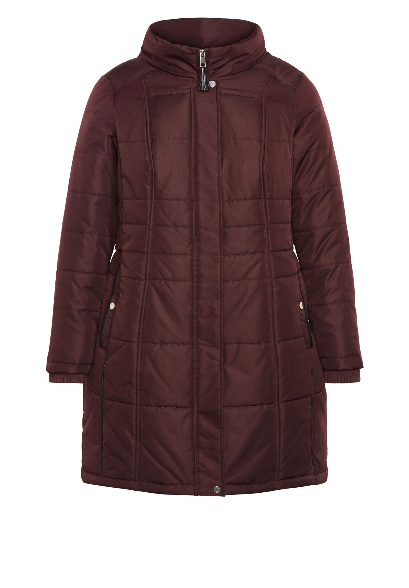 Side Belt Puffer Coat, WINE, alternate image number 8