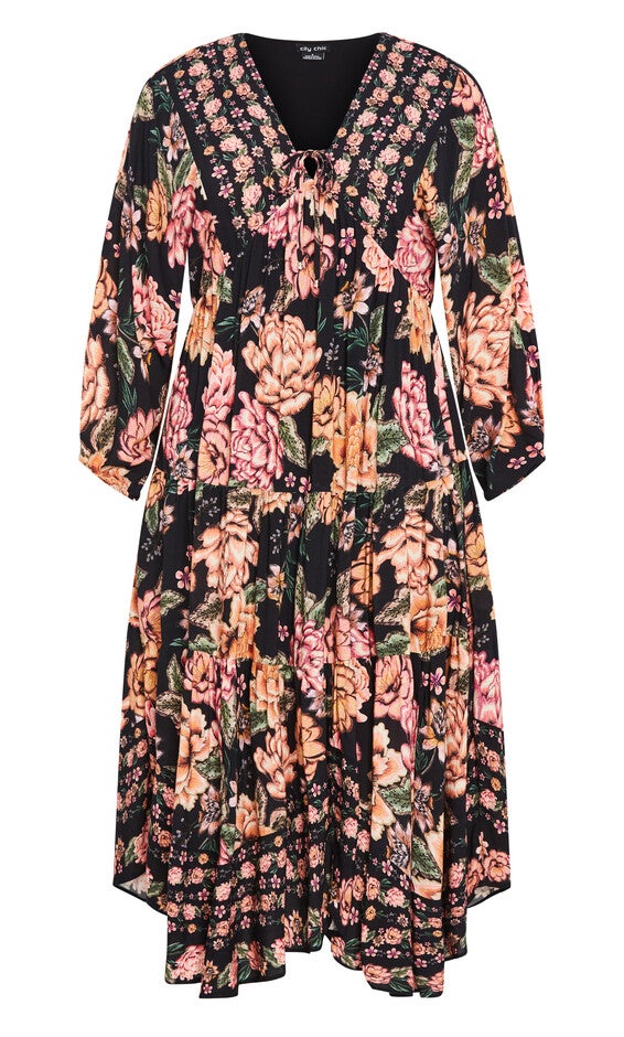 Devine Beauty Border Dress - black, BLACK, alternate image number null