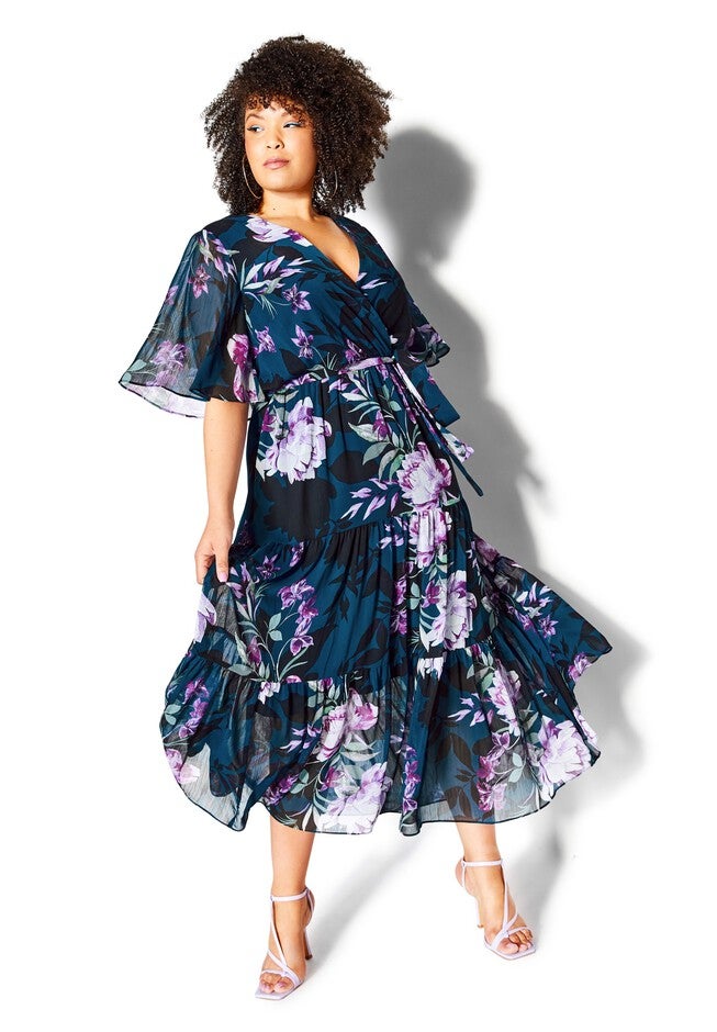 Stephanie Print Maxi Dress - teal, GREEN, alternate image number 4