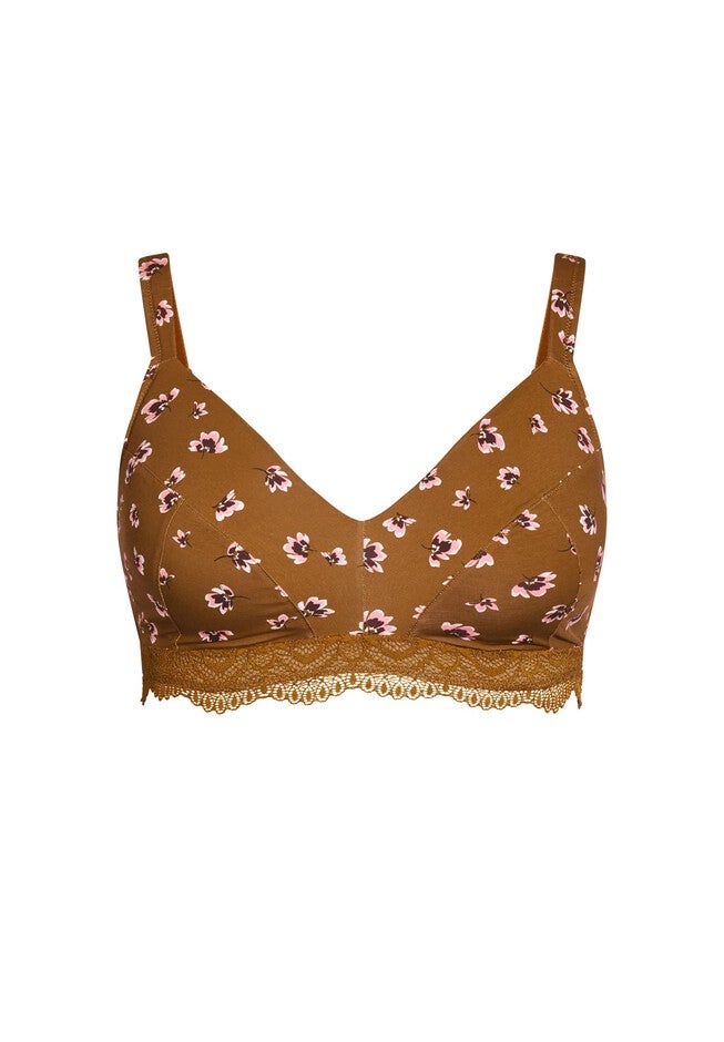 Cotton Wire Free Contour Print Bra - ginger, BROWN, alternate image number 4