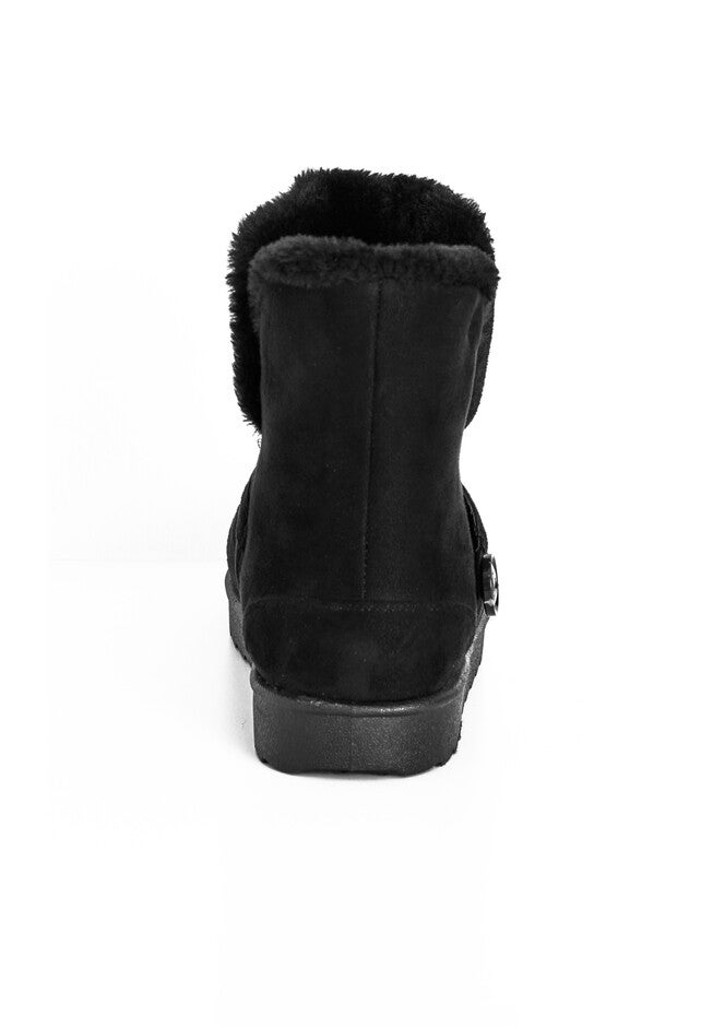 Faux Fur Slip On Buckle Bootie, BLACK, alternate image number null