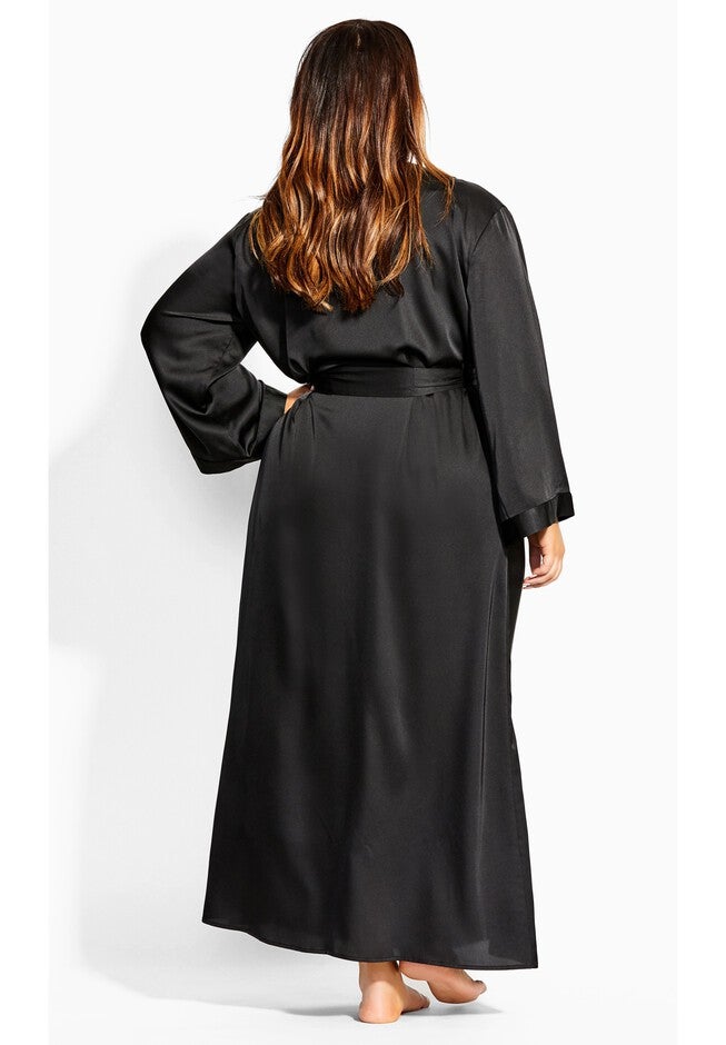 Long Satin Robe - black, BLACK, alternate image number 2